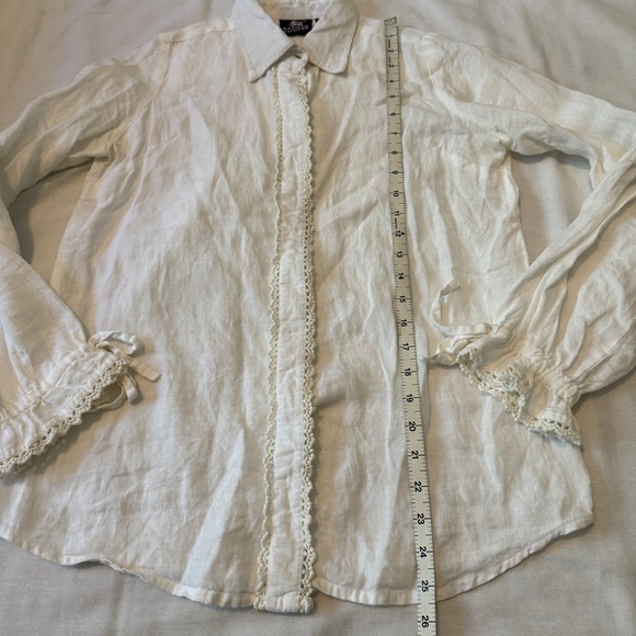 Madison Mathews XS 100% Linen White Button Top Blouse Peasant Boho Cottagecore - Picture 6 of 8